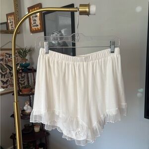 Vintage White Ruffle Hem Sleep Shorts